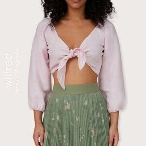 Aritzia Wilfred Venus Magnolia Cropped Tie front Blouse
